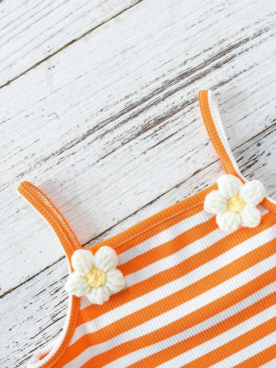 Striped Knit Camisole And Shorts Set For Baby Girls Summer Vacation Wear