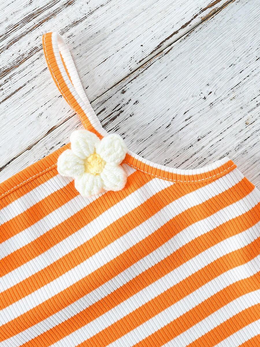 Striped Knit Camisole And Shorts Set For Baby Girls Summer Vacation Wear