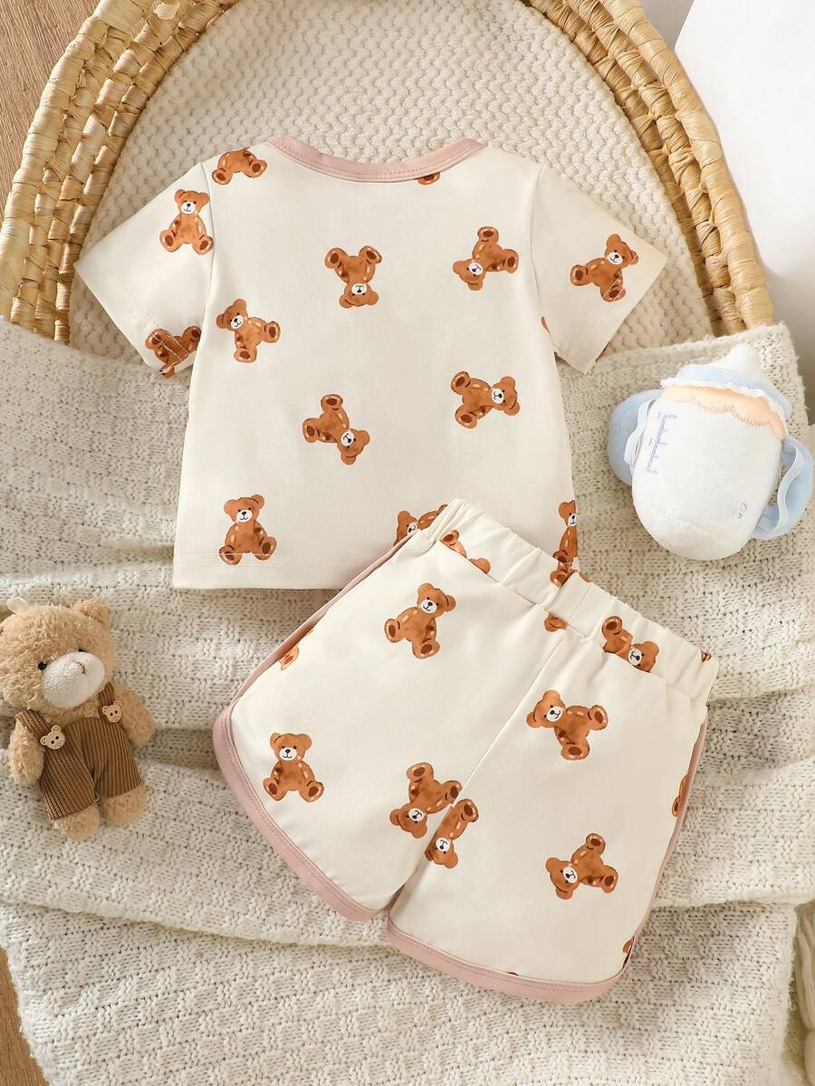 2PCS Baby Boy Coconut Tree Top and Dinosaur Shorts Set for Cute Summer Daily Wear
