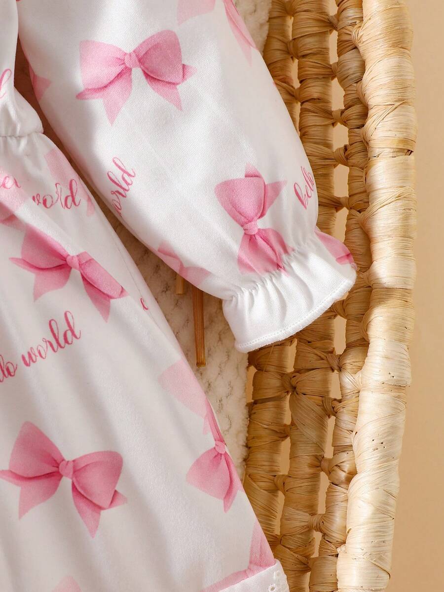 Baby Pink Heart Knit Dress with 3D Bow for Cute Daily and Outdoor Wear