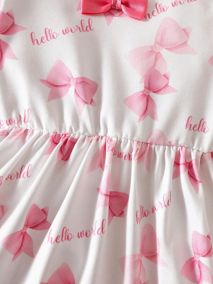Baby Pink Heart Knit Dress with 3D Bow for Cute Daily and Outdoor Wear