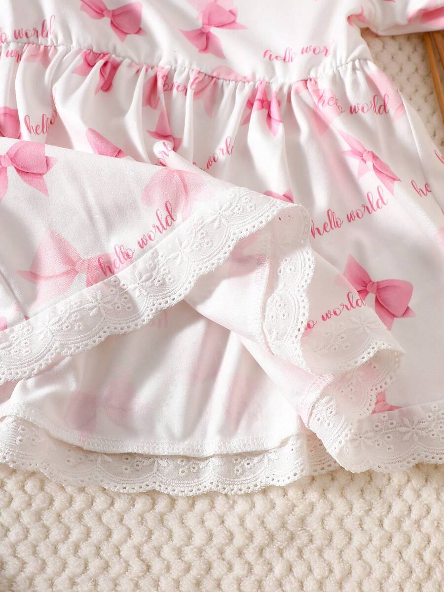 Baby Pink Heart Knit Dress with 3D Bow for Cute Daily and Outdoor Wear
