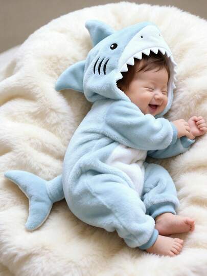 Shark Theme Jumpsuit and 3D Hat Outfit Set for Cute Autumn Daily Wear