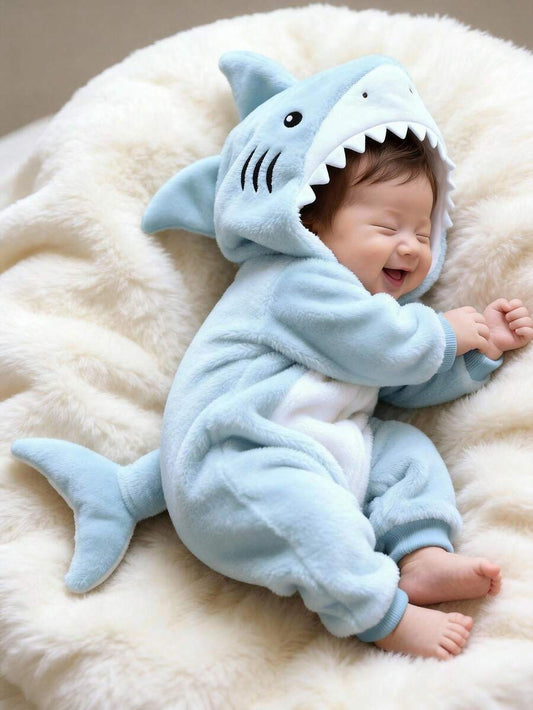 Shark Theme Jumpsuit and 3D Hat Outfit Set for Cute Autumn Daily Wear