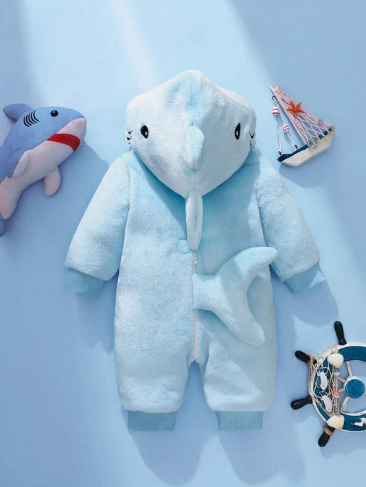 Shark Theme Jumpsuit and 3D Hat Outfit Set for Cute Autumn Daily Wear
