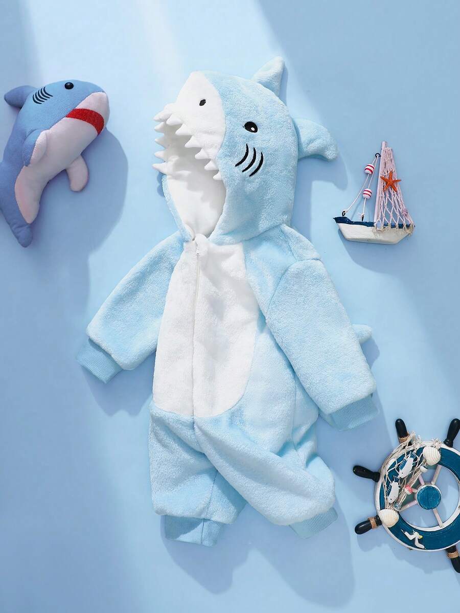 Shark Theme Jumpsuit and 3D Hat Outfit Set for Cute Autumn Daily Wear
