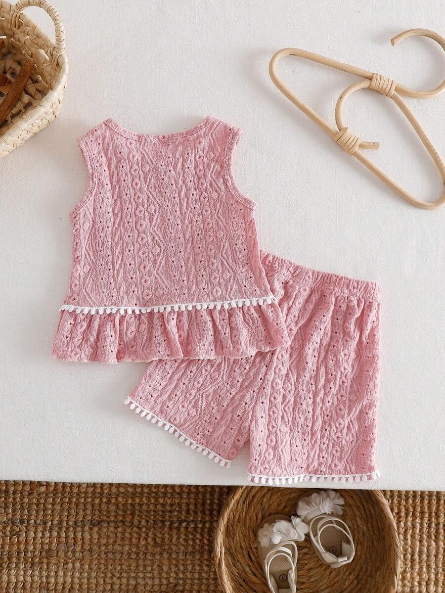 Two Piece Summer Clothing Set For Kids Girls Floral Knit Top And Shorts