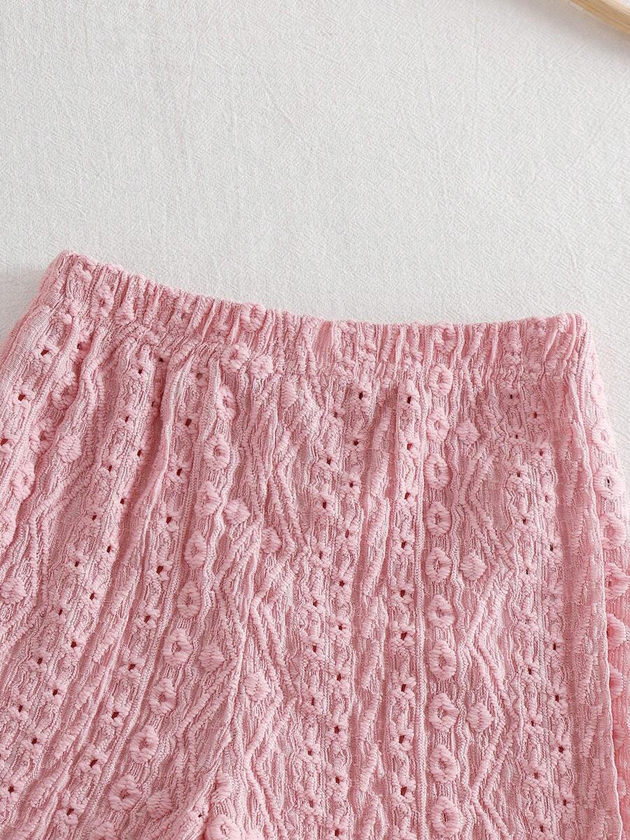 Two Piece Summer Clothing Set For Kids Girls Floral Knit Top And Shorts