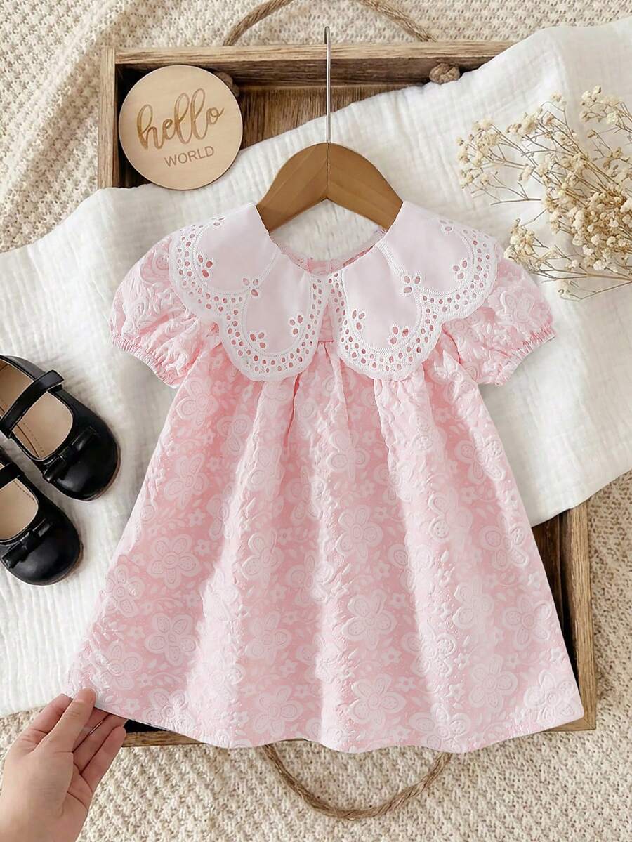 Girls Jacquard Princess Dress with Ruffle Collar for Elegant Summer Parties and Vacations