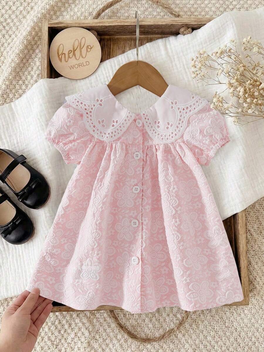 Girls Jacquard Princess Dress with Ruffle Collar for Elegant Summer Parties and Vacations