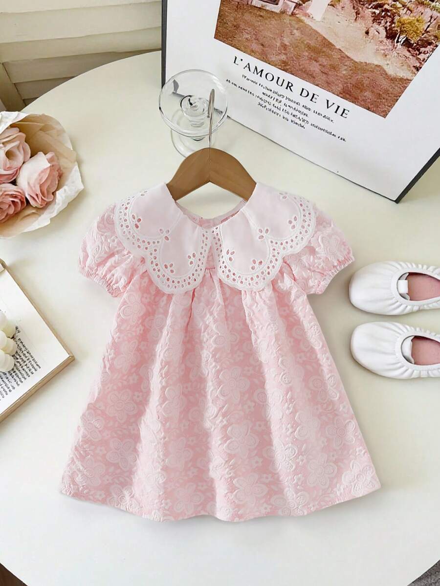 Girls Jacquard Princess Dress with Ruffle Collar for Elegant Summer Parties and Vacations