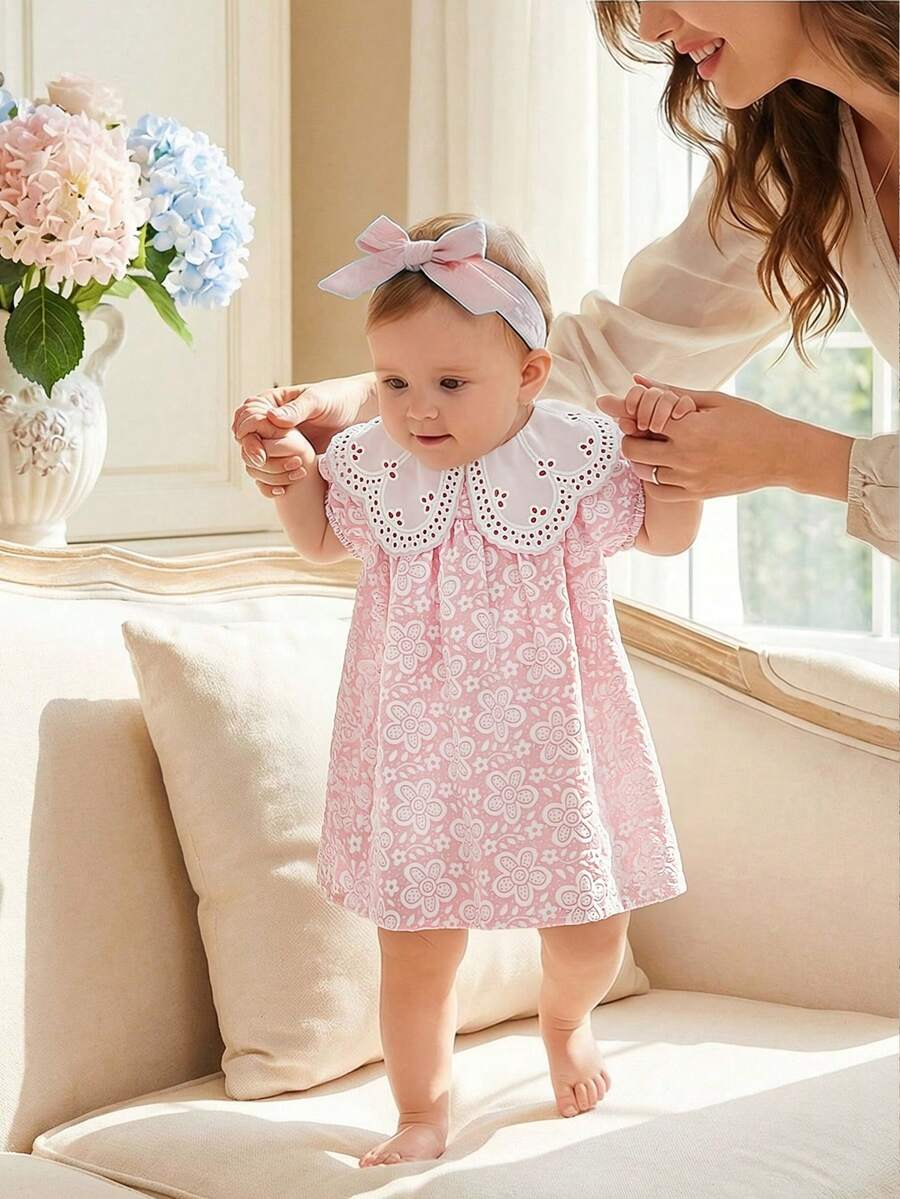 Girls Jacquard Princess Dress with Ruffle Collar for Elegant Summer Parties and Vacations