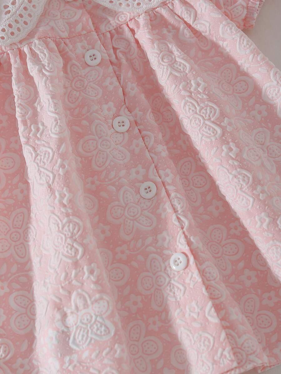 Girls Jacquard Princess Dress with Ruffle Collar for Elegant Summer Parties and Vacations