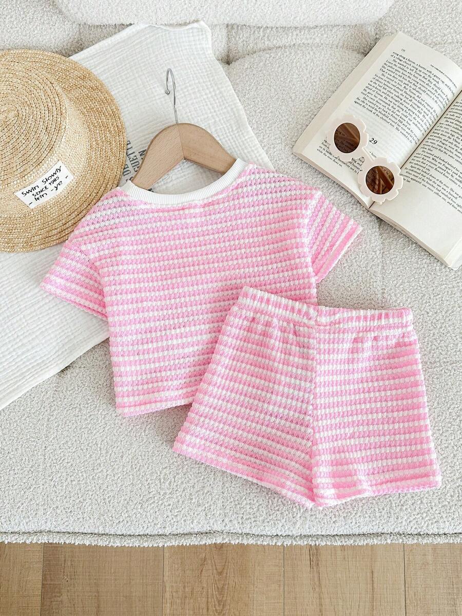 Rainbow Top And Elastic Waist Shorts Set For Toddler Girls Casual Wear