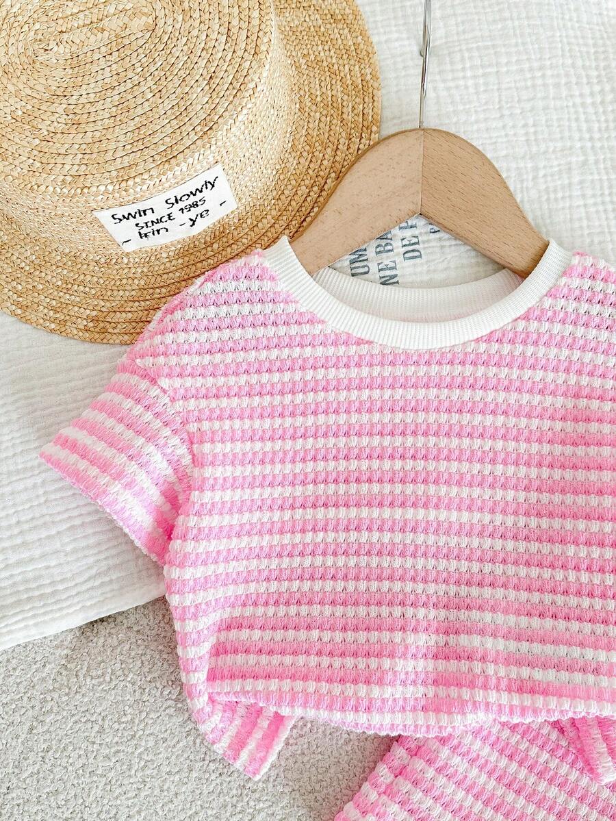 Rainbow Top And Elastic Waist Shorts Set For Toddler Girls Casual Wear