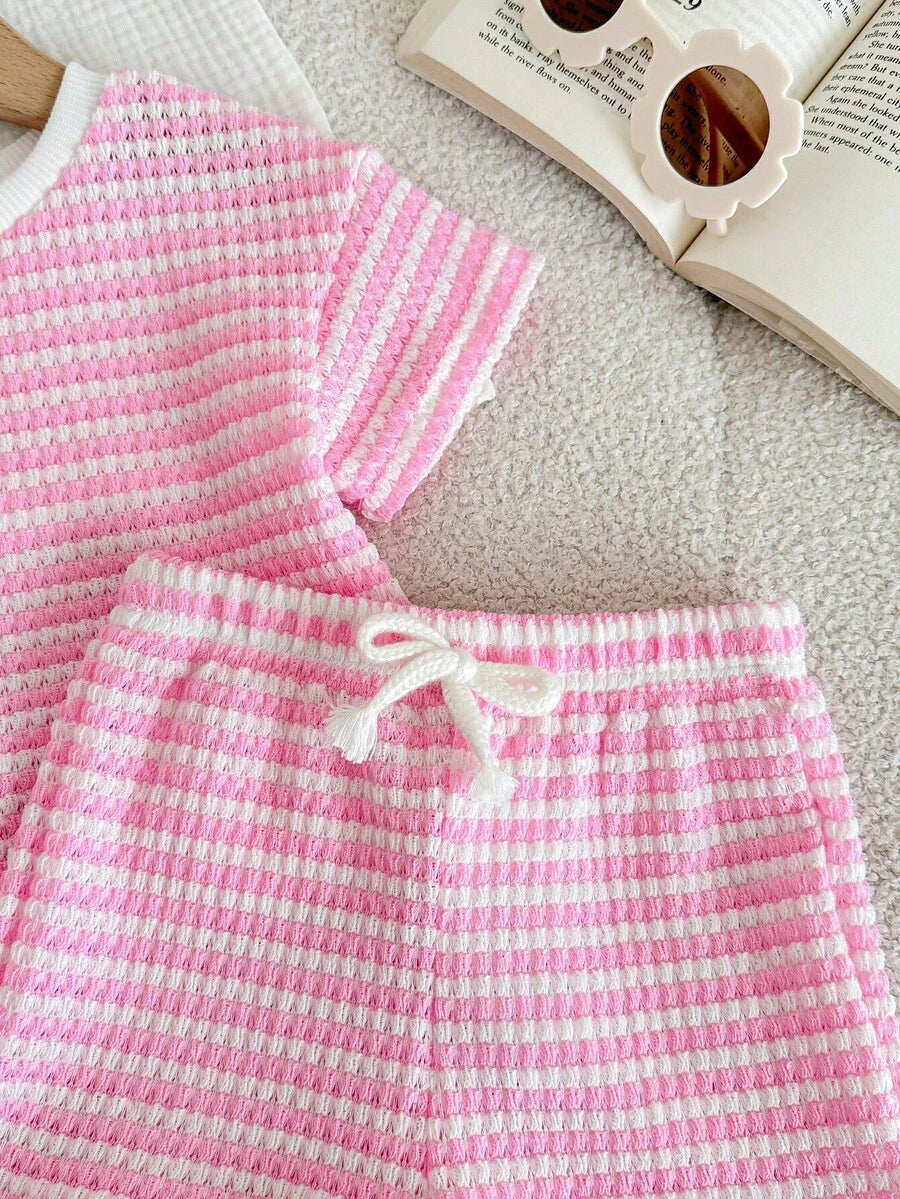 Rainbow Top And Elastic Waist Shorts Set For Toddler Girls Casual Wear