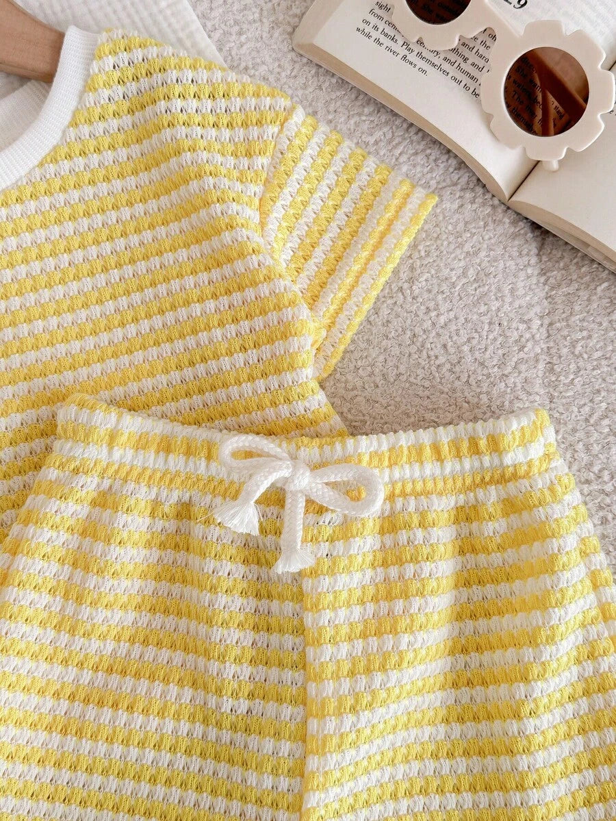 Rainbow Top And Elastic Waist Shorts Set For Toddler Girls Casual Wear