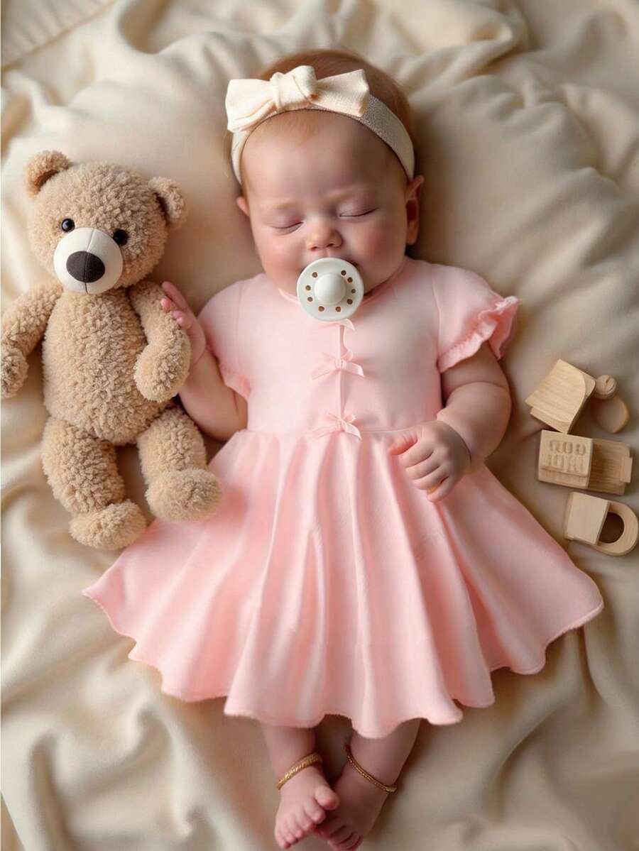 Baby Textured Princess Sleeve Dress for Elegant Spring and Summer Outings
