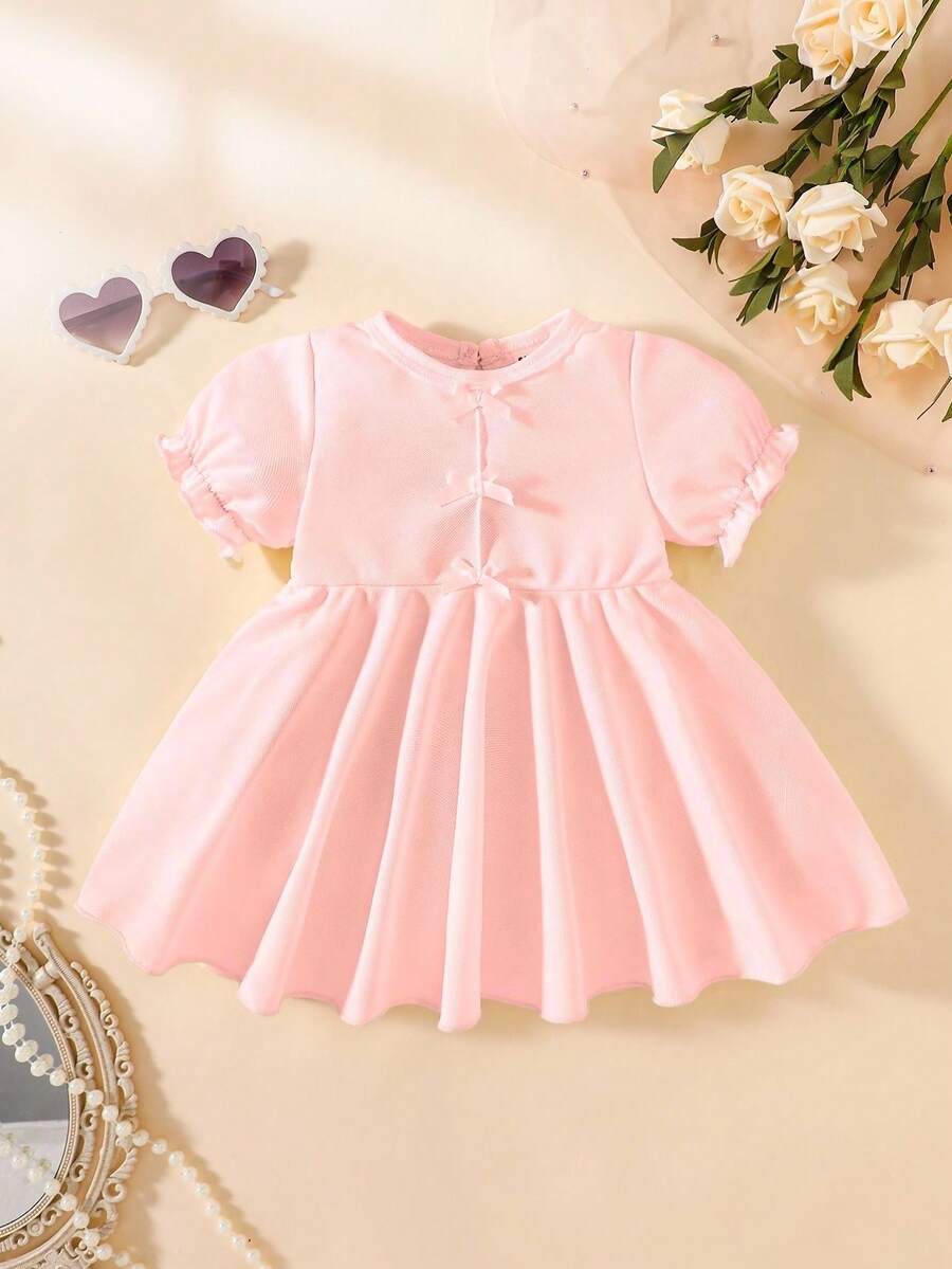 Baby Textured Princess Sleeve Dress for Elegant Spring and Summer Outings