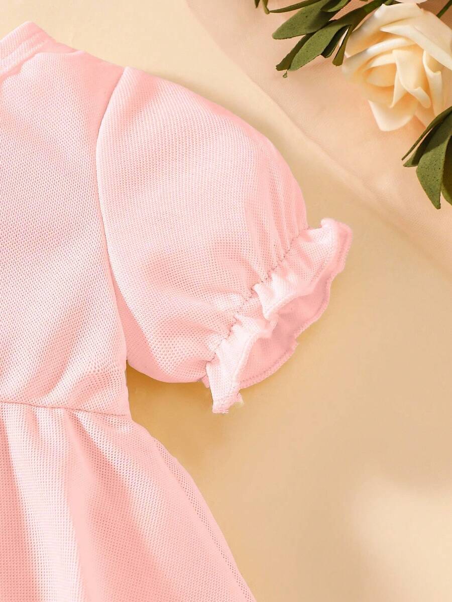 Baby Textured Princess Sleeve Dress for Elegant Spring and Summer Outings