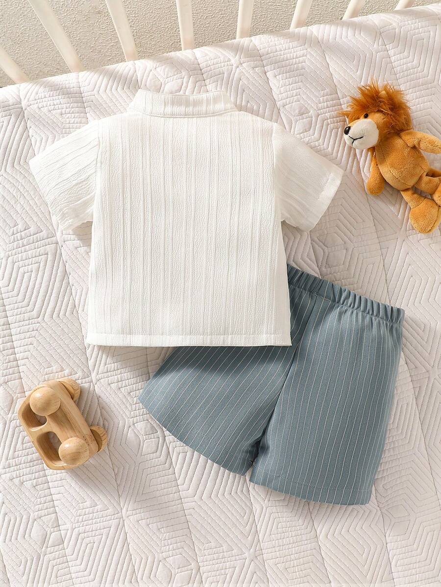 2PCS Baby Boy Gentleman Style Shirt and Shorts Set for Stylish Summer Daily Wear