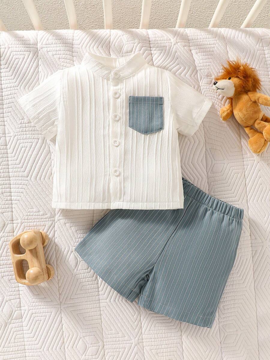 2PCS Baby Boy Gentleman Style Shirt and Shorts Set for Stylish Summer Daily Wear