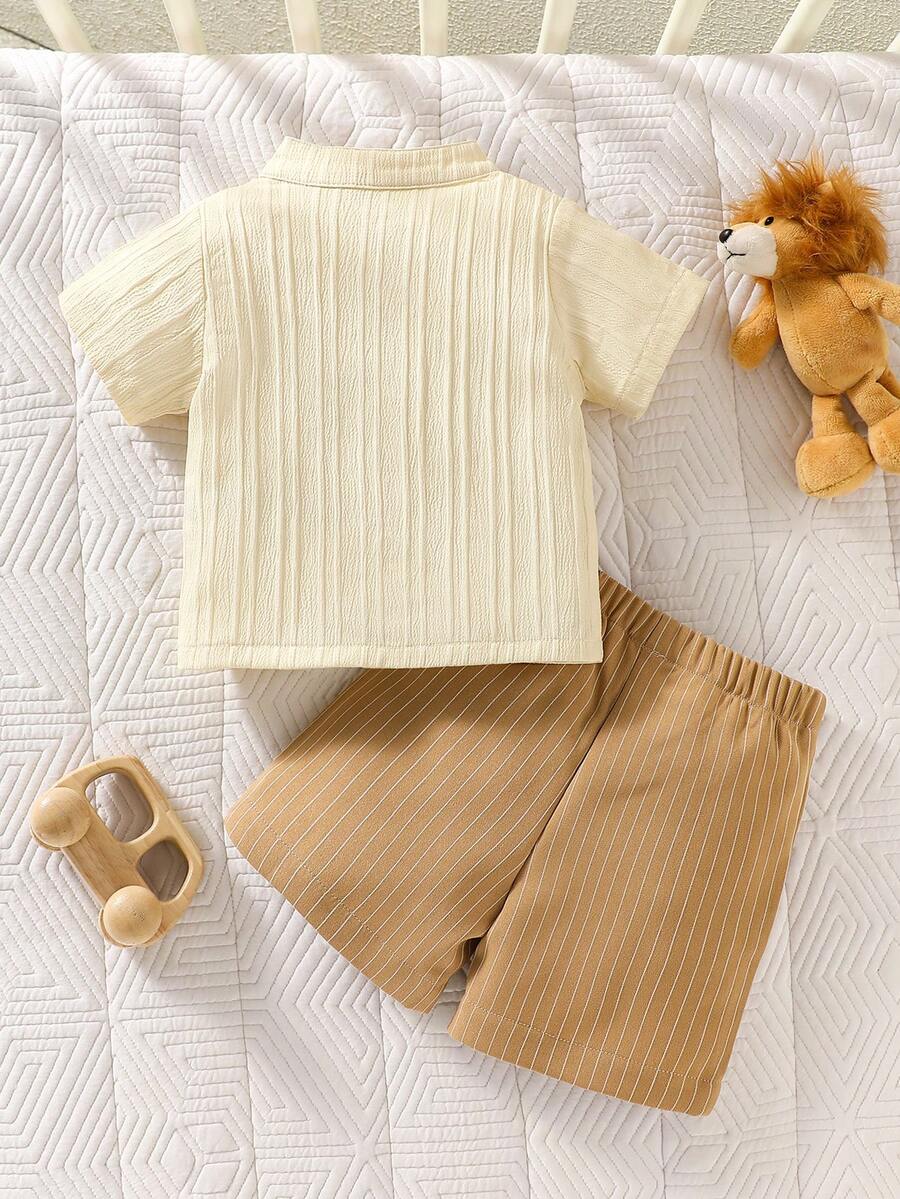 2PCS Baby Boy Gentleman Style Shirt and Shorts Set for Stylish Summer Daily Wear