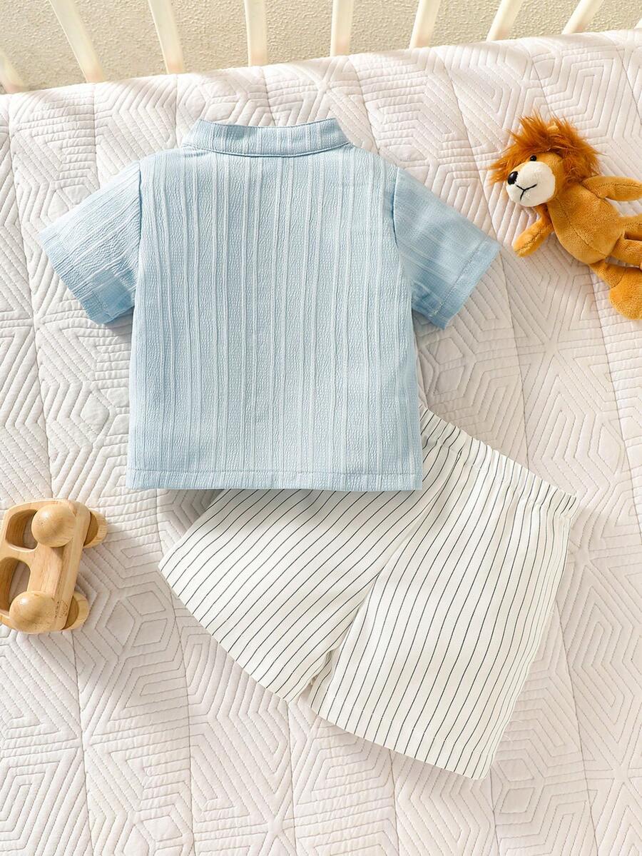 2PCS Baby Boy Gentleman Style Shirt and Shorts Set for Stylish Summer Daily Wear