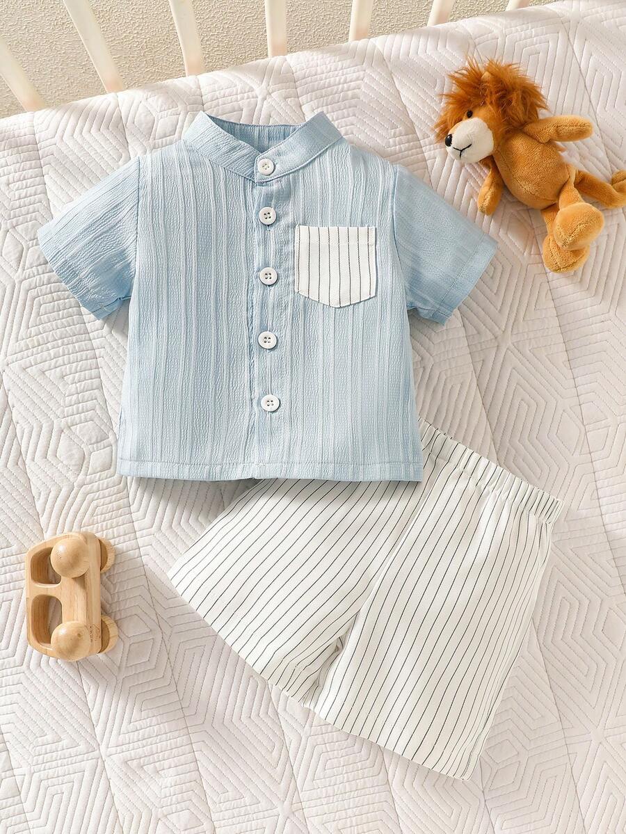 2PCS Baby Boy Gentleman Style Shirt and Shorts Set for Stylish Summer Daily Wear