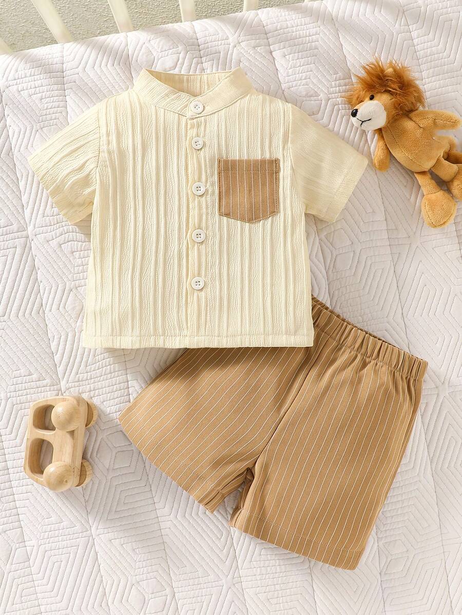 2PCS Baby Boy Gentleman Style Shirt and Shorts Set for Stylish Summer Daily Wear