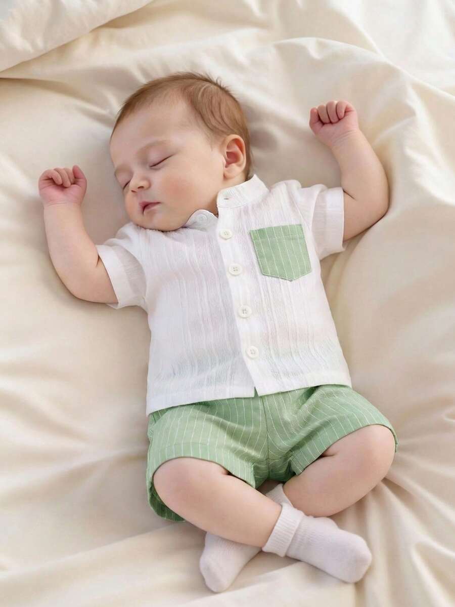 2PCS Baby Boy Gentleman Style Shirt and Shorts Set for Stylish Summer Daily Wear