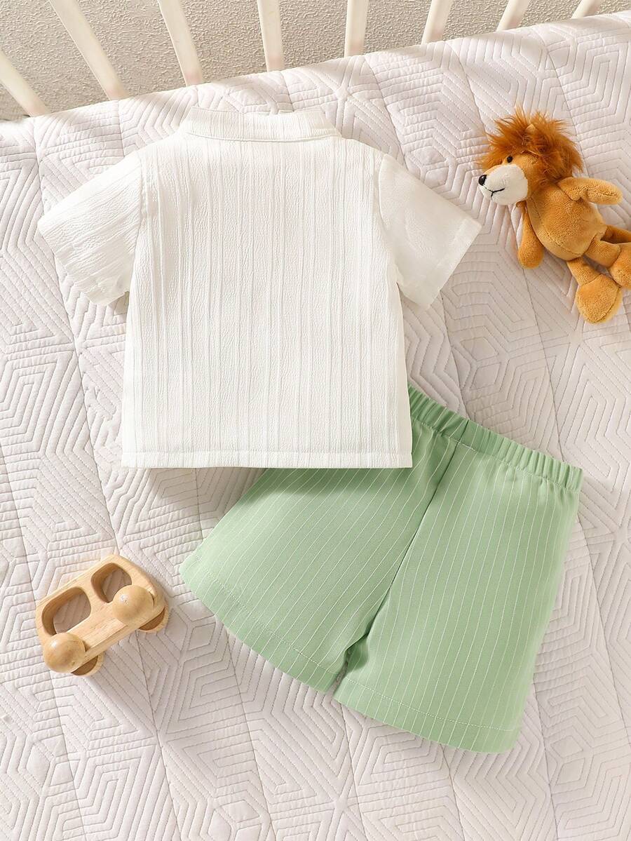 2PCS Baby Boy Gentleman Style Shirt and Shorts Set for Stylish Summer Daily Wear