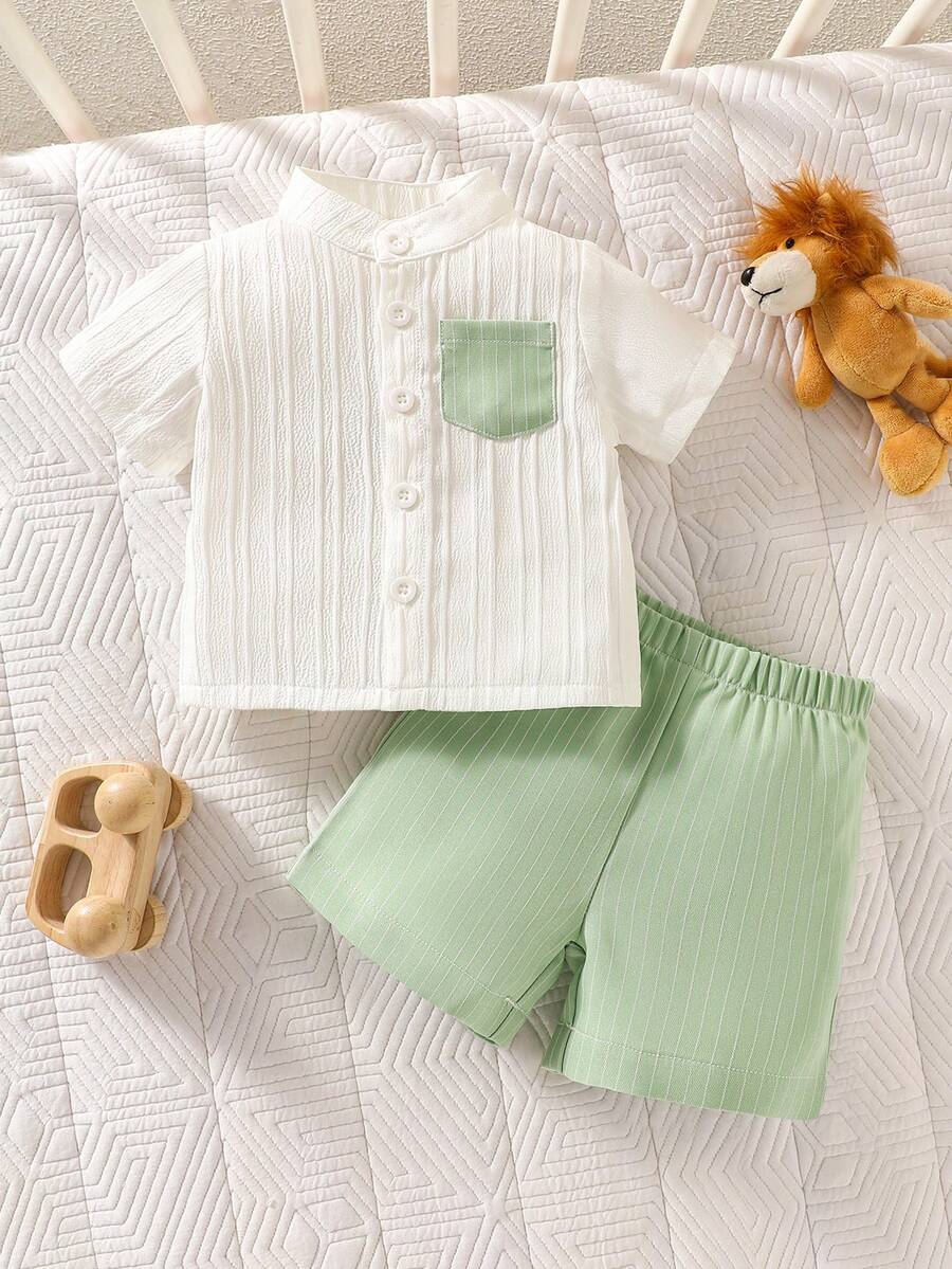 2PCS Baby Boy Gentleman Style Shirt and Shorts Set for Stylish Summer Daily Wear