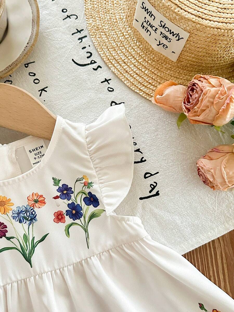 Infant Girl 2-Piece Embroidered Dress Set with Diagonal Shoulder Bag