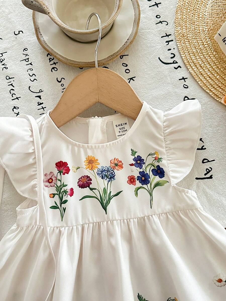 Infant Girl 2-Piece Embroidered Dress Set with Diagonal Shoulder Bag