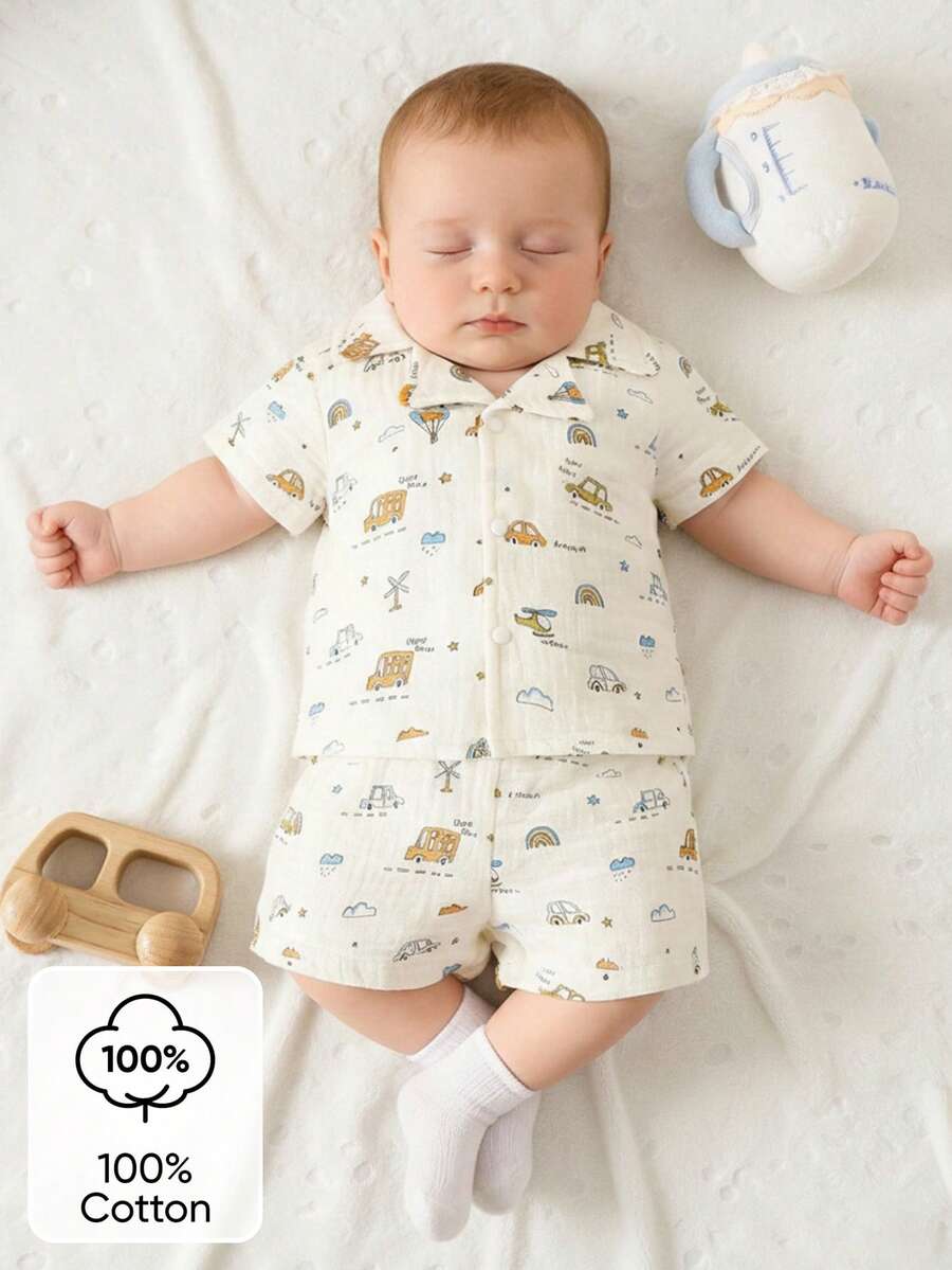 2PCS Baby Boy Gentleman Style Shirt and Shorts Set for Stylish Summer Daily Wear