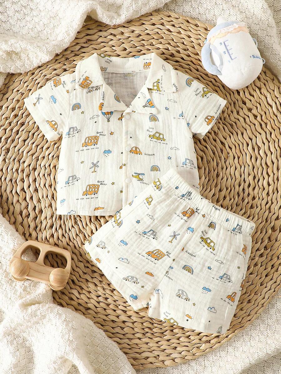 2PCS Baby Boy Gentleman Style Shirt and Shorts Set for Stylish Summer Daily Wear