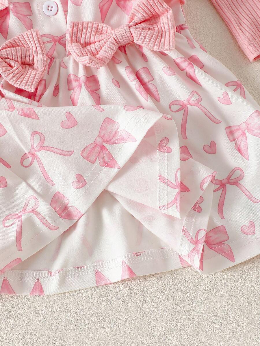 Baby Floral Bow Dress and Headband Set for Sweet Autumn and Winter Daily Wear