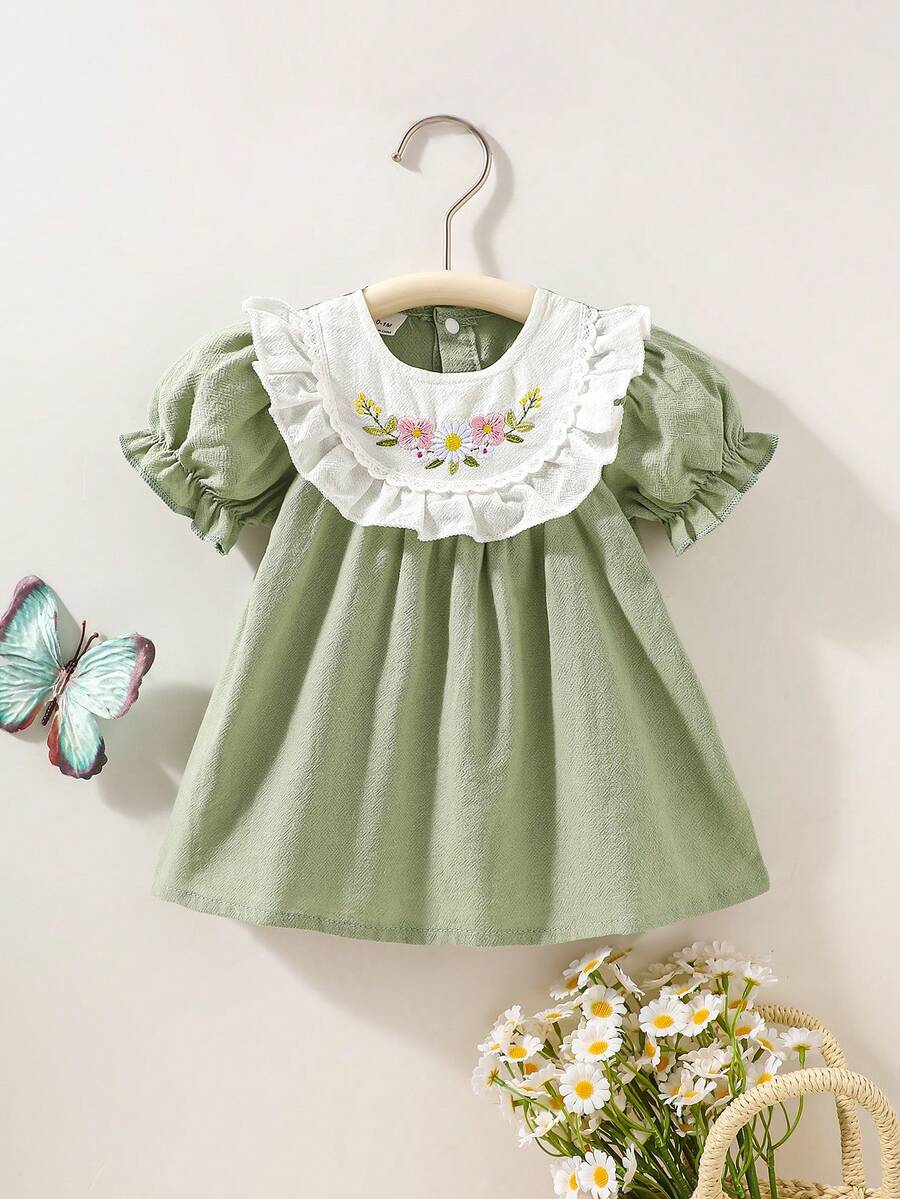 Baby Embroidered Puff Sleeve Dress for Cute Summer Outings and Photoshoots
