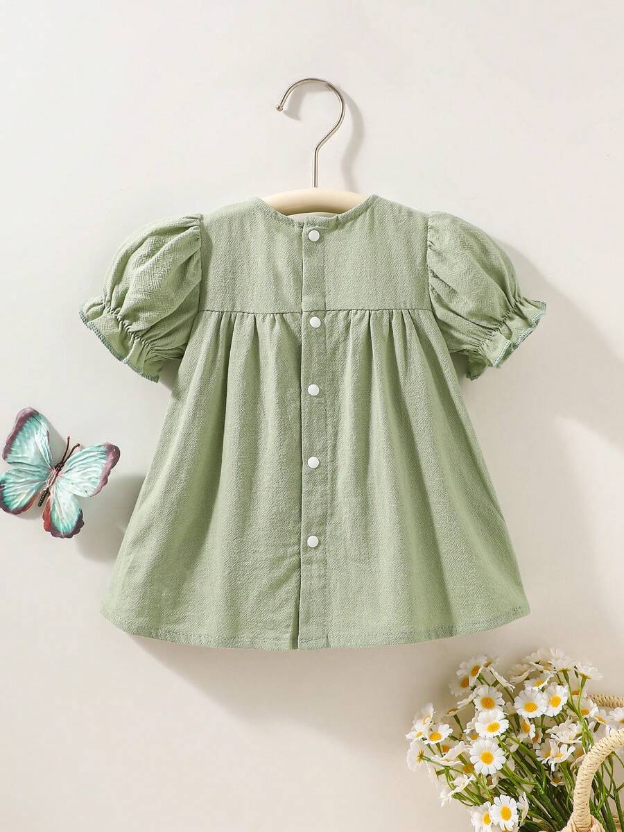 Baby Embroidered Puff Sleeve Dress for Cute Summer Outings and Photoshoots