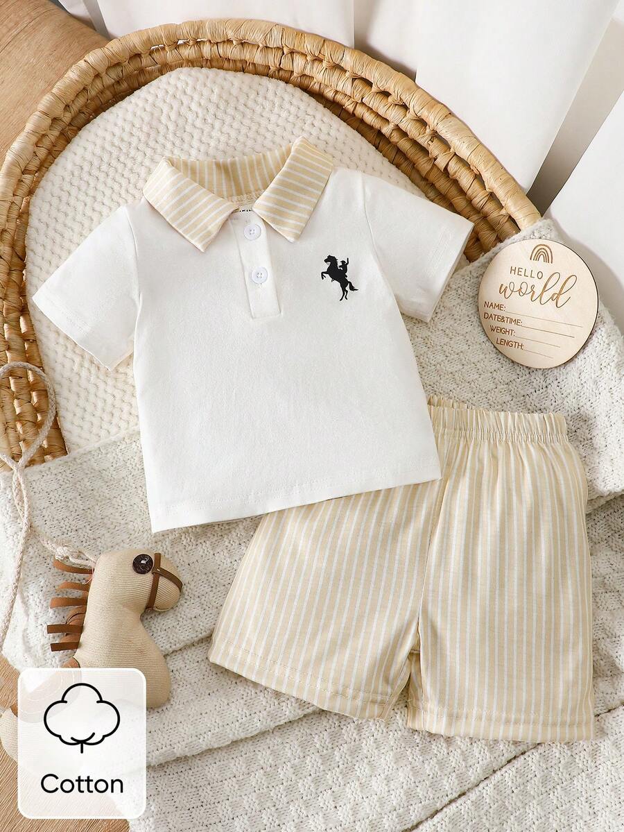 Newborn Baby Boy Funny Wild Animal Print Shirt and Shorts 2-Piece Summer Set
