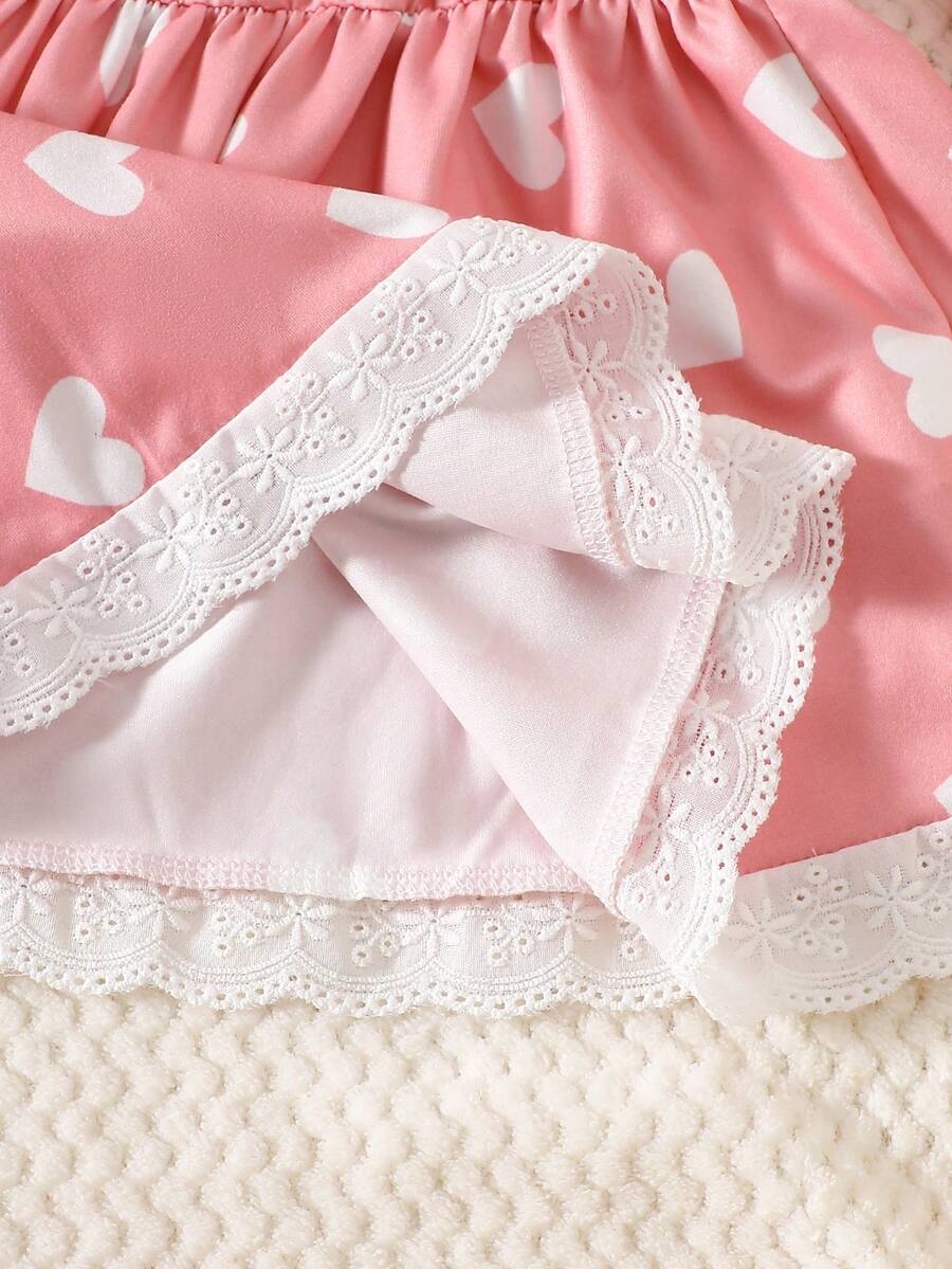 Baby Pink Heart Knit Dress with 3D Bow for Cute Daily and Outdoor Wear