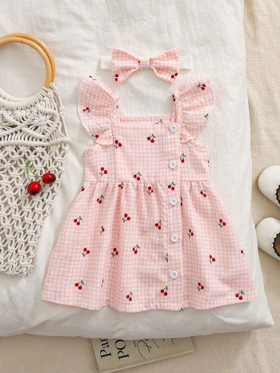 2PCS Baby Watercolor Floral Dress and Hairband Set for Cute Summer Outings