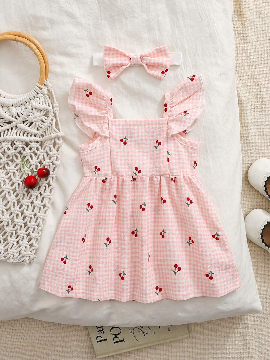 2PCS Baby Watercolor Floral Dress and Hairband Set for Cute Summer Outings