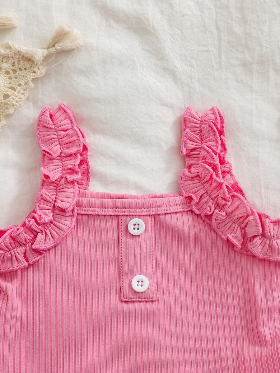 Baby Girl 2026 Summer 3pcs Buttoned Bodysuit and Lemon Skirt Set with Headband