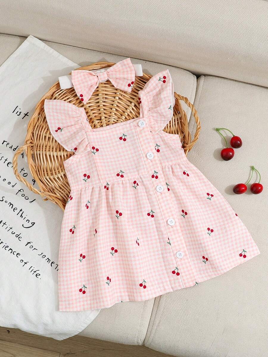 2PCS Baby Watercolor Floral Dress and Hairband Set for Cute Summer Outings