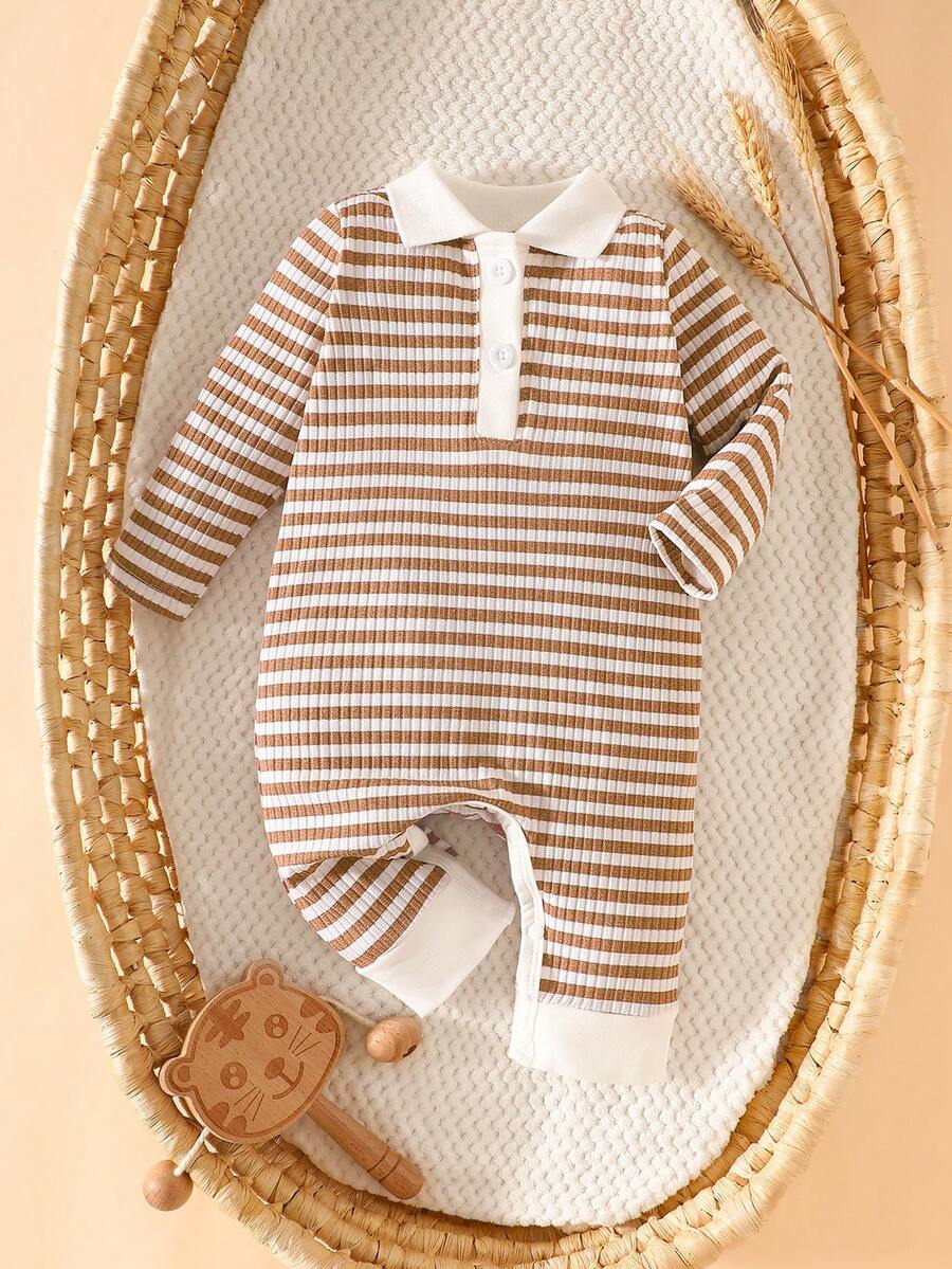 Baby Striped Collar Long Sleeve Jumpsuit for Cozy Daily Wear in Fall and Winter
