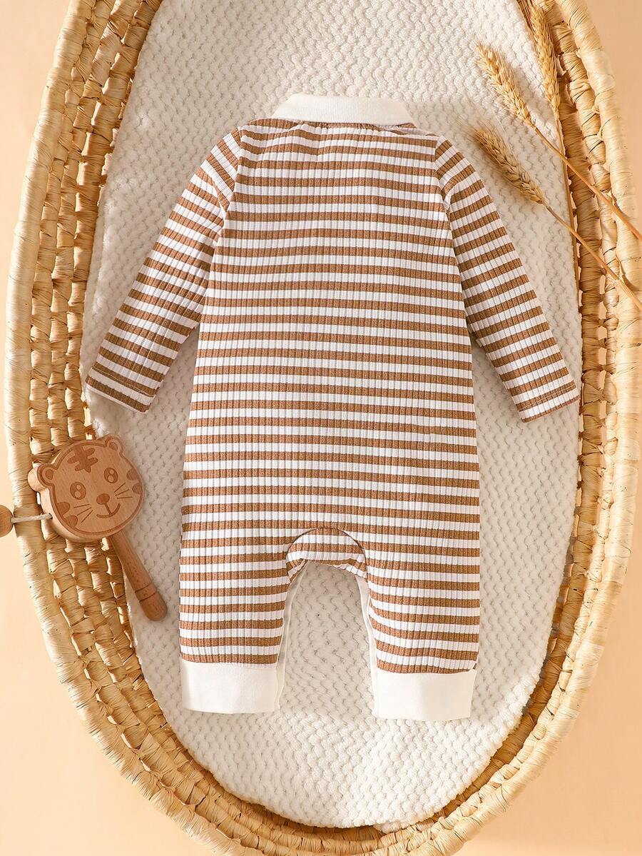 Baby Striped Collar Long Sleeve Jumpsuit for Cozy Daily Wear in Fall and Winter