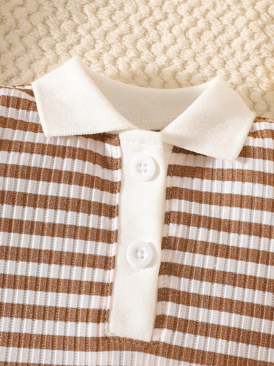 Baby Striped Collar Long Sleeve Jumpsuit for Cozy Daily Wear in Fall and Winter