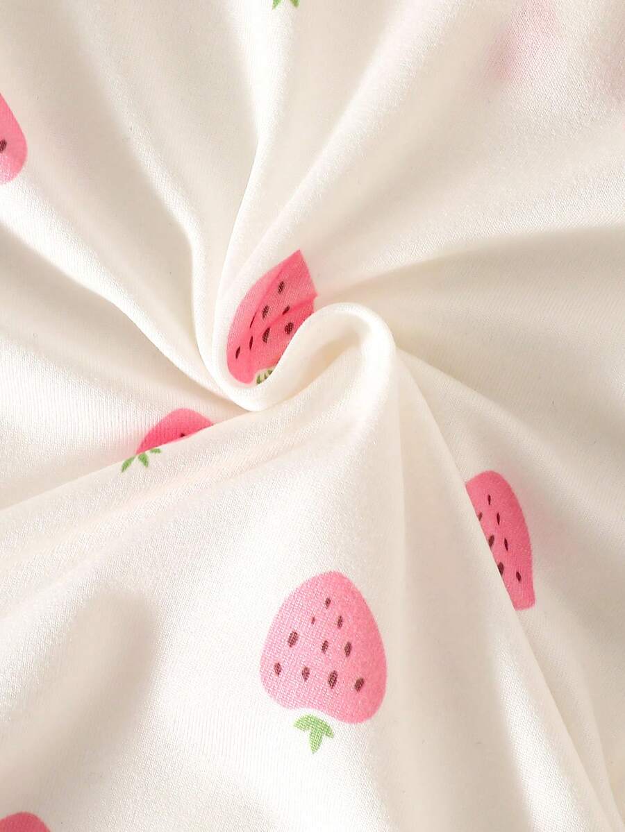2PCS Baby Strawberry Print Long Sleeve Romper Set for Spring and Autumn Wear